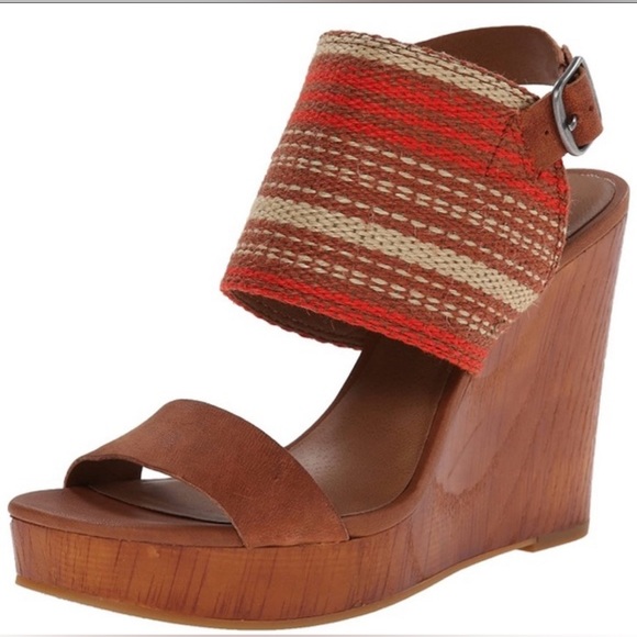 Lucky Brand Lapaloma Boho Leather & Wood Wedge Woven Strap 4.5” Heels - Sz 10 - Picture 5 of 12
